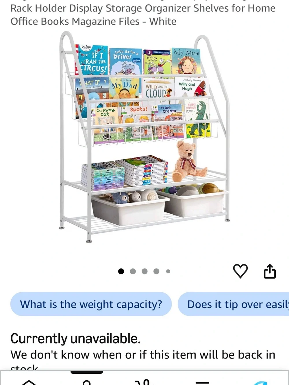 New In Box White Bookshelf Storage Organizer Alloy Steel
